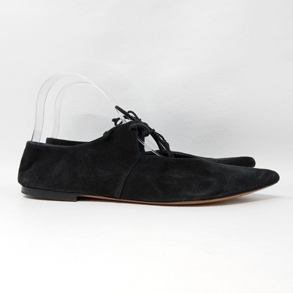 Celine Paris Babouche Flats, Lace Up, Black Suede, Pointy Toe Women's Sz EU 38.5 - Picture 3 of 14